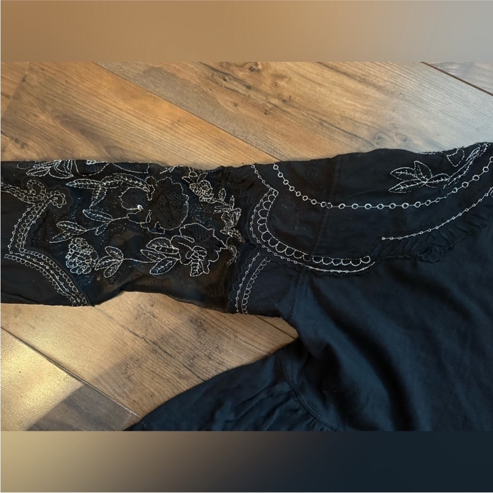 Free People Embroidered Lace Sleeve Peplum Top Boho Festival XS - Picture 5 of 8